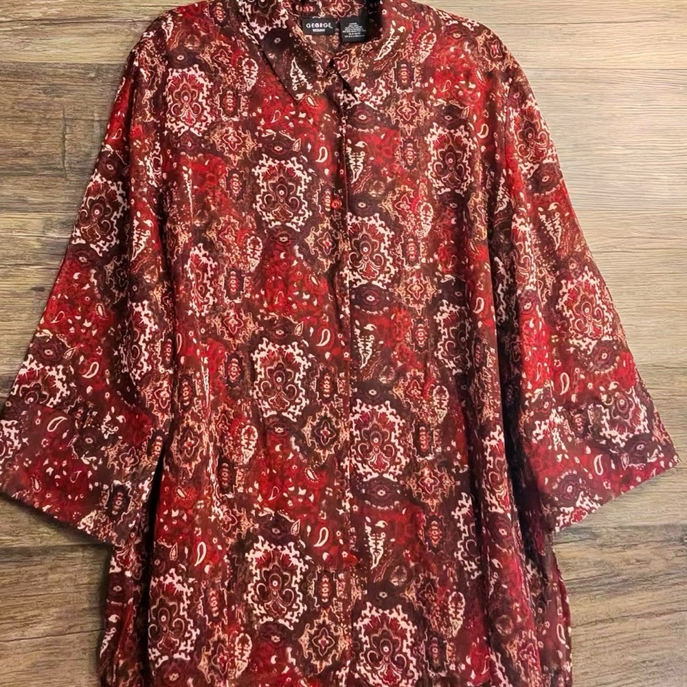 George Red and Brown Patterned Blouse